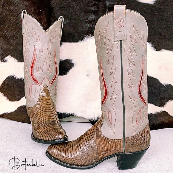 RALPH LAUREN Rare Vintage Lizard Exotic Leather Cowboy Cowgirl Western Boots 7 C - Picture 2 of 15